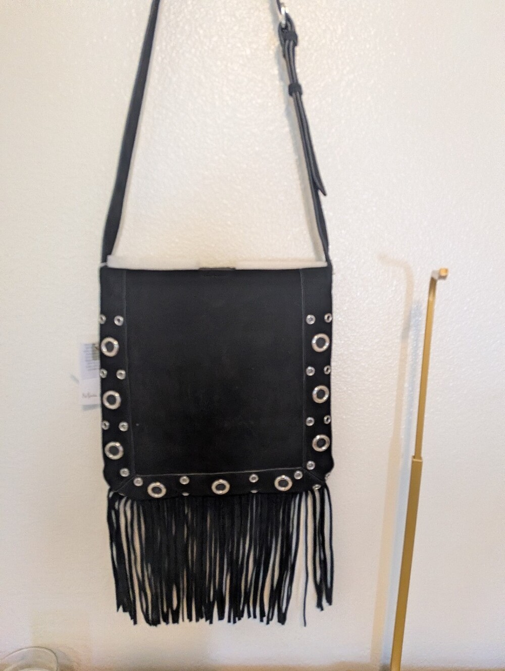 Black Boho Suede Large Crossbody Fringe Bag Nwt